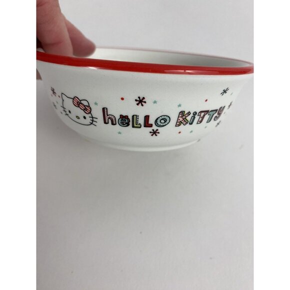 Hello Kitty  Pet Dog /Cat Food  Bowl Flat Bottom Be Merry & Bright White Red NEW - Picture 6 of 8
